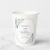 Blue Flowers, White Flowers, Greenery, Birthday Pappbecher (Rückseite)