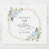 Blue Flowers, White Flowers, Greenery, Birthday Schaumweinetikett (Einzelnes Label)