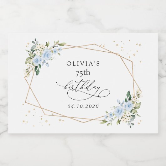 Blue Flowers, White Flowers, Greenery, Birthday Schaumweinetikett (Einzelnes Label)