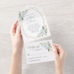 Blue Flowers, White Flowers, Greenery, Sweet 16 All In One Einladung<br><div class="desc">Invite friends and family in style and set the tone for your special day with this charming birthday invitation. Design features blue and white watercolor flowers,  greenery,  gold confetti and gold frame on white background.</div>