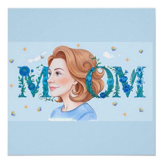 Blue Flowery Mom Glossy Poster (Vorderseite)