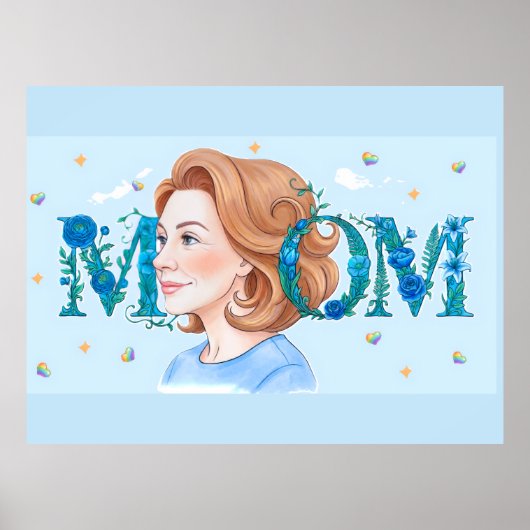Blue Flowery Mom Poster (Vorne)