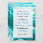 Blue Fluid Art Wedding Einladung (Vorne/Hinten)