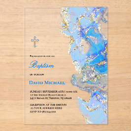 blue fluid marble Baptism acrylic invitation Acryleinladungen