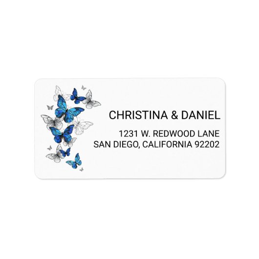 Blue Flying Butterflies Morpho Adressaufkleber (Vorne)