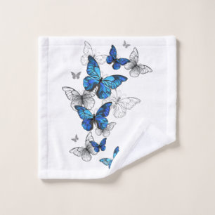 Blue Flying Butterflies Morpho Badhandtuch Set