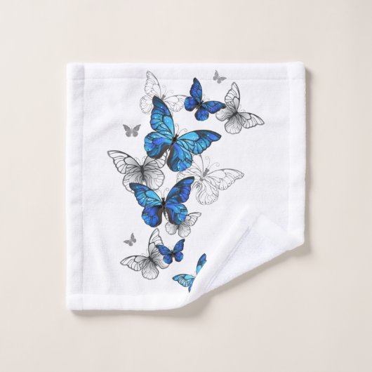 Blue Flying Butterflies Morpho Badhandtuch Set (Waschlappen)