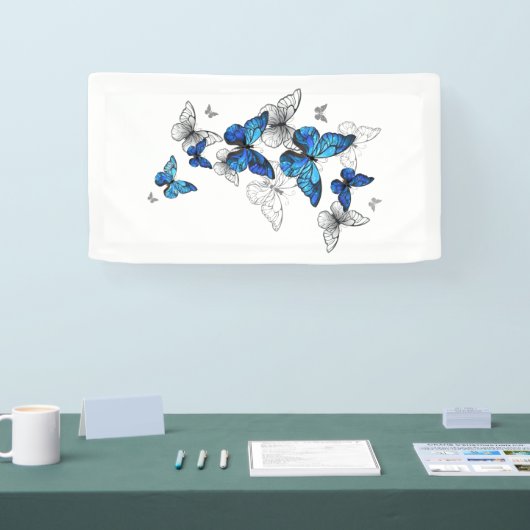 Blue Flying Butterflies Morpho Banner (Messe)