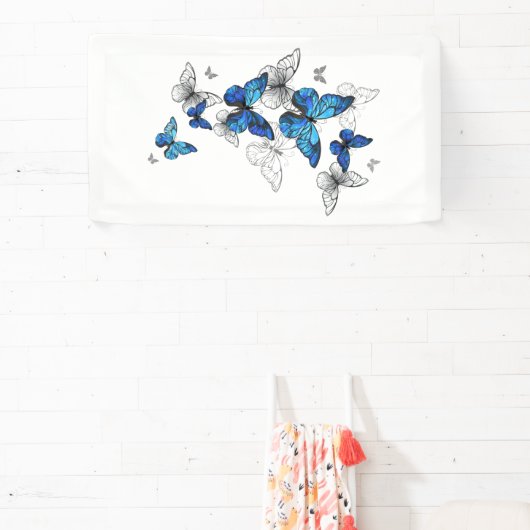 Blue Flying Butterflies Morpho Banner (InSitu)