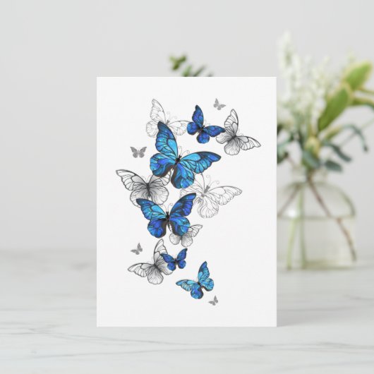 Blue Flying Butterflies Morpho Begleitkarte (Stehend Vorderseite)
