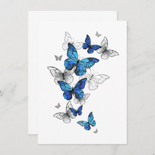 Blue Flying Butterflies Morpho Begleitkarte (Vorne/Hinten)
