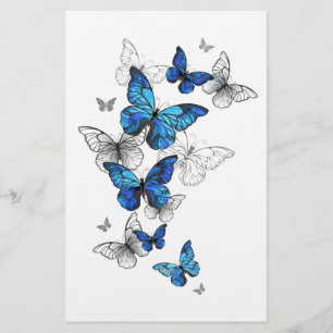 Blue Flying Butterflies Morpho Briefpapier