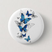 Blue Flying Butterflies Morpho Button (Vorderseite)