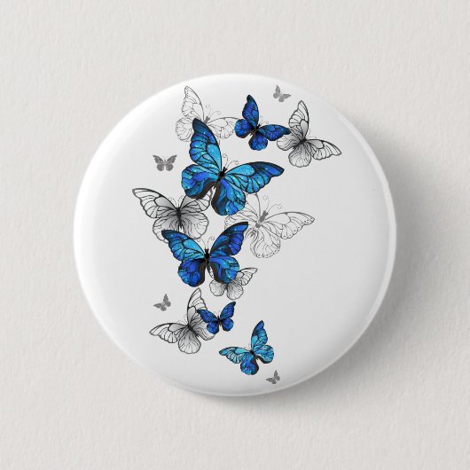 Blue Flying Butterflies Morpho Button (Vorderseite)