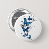 Blue Flying Butterflies Morpho Button (Vorne & Hinten)