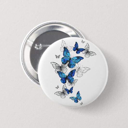 Blue Flying Butterflies Morpho Button (Vorne & Hinten)
