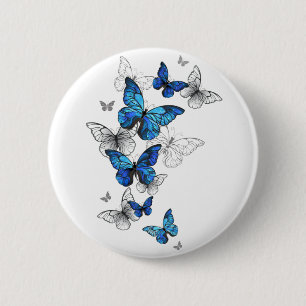 Blue Flying Butterflies Morpho Button
