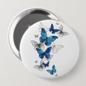 Blue Flying Butterflies Morpho Button (Vorne & Hinten)