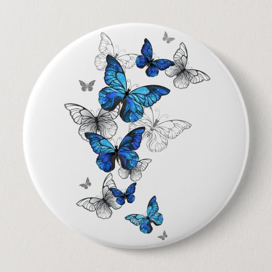 Blue Flying Butterflies Morpho Button (Vorderseite)