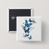 Blue Flying Butterflies Morpho Button (Vorne & Hinten)