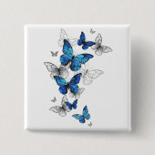 Blue Flying Butterflies Morpho Button (Vorderseite)