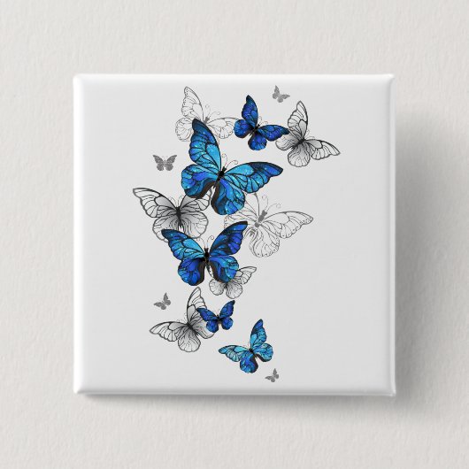 Blue Flying Butterflies Morpho Button (Vorderseite)