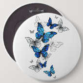 Blue Flying Butterflies Morpho Button (Vorne & Hinten)