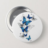 Blue Flying Butterflies Morpho Button (Vorne & Hinten)