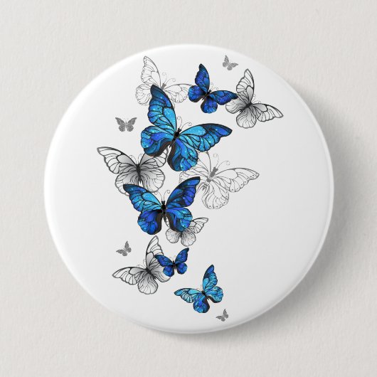 Blue Flying Butterflies Morpho Button (Vorderseite)