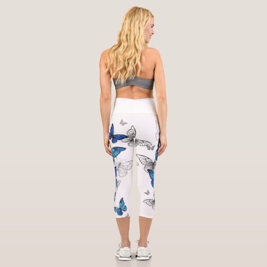 Blue Flying Butterflies Morpho Capri Leggings (Rückseite)