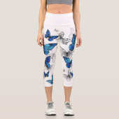 Blue Flying Butterflies Morpho Capri Leggings (Vorderseite)