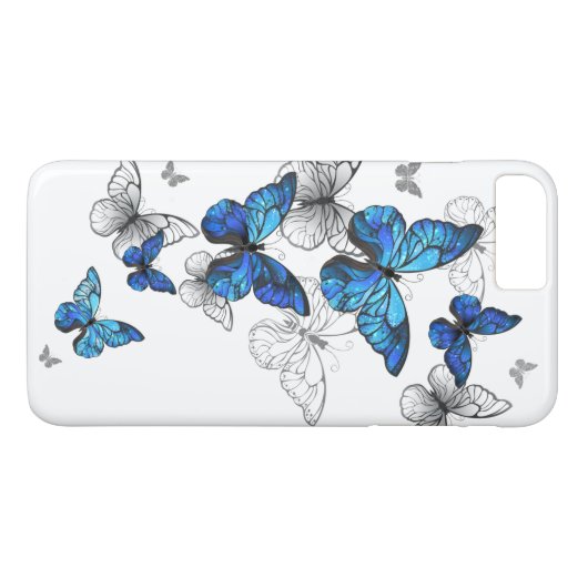 Blue Flying Butterflies Morpho Case-Mate iPhone Hülle (Rückseite (Horizontal))