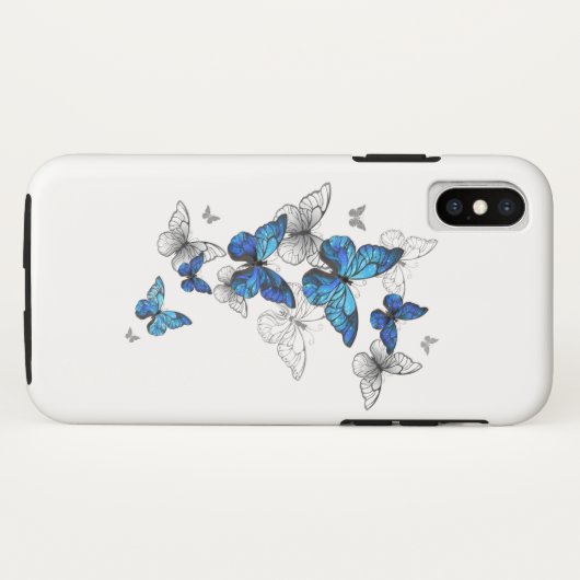 Blue Flying Butterflies Morpho Case-Mate iPhone Hülle (Rückseite (Horizontal))