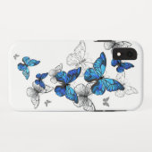 Blue Flying Butterflies Morpho Case-Mate iPhone Hülle (Rückseite (Horizontal))