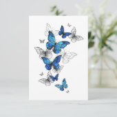 Blue Flying Butterflies Morpho Dankeskarte (Stehend Vorderseite)