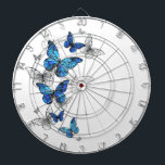 Blue Flying Butterflies Morpho Dartscheibe<br><div class="desc">Flying Blue Butterflies Morpho und weiße Schmetterlinge auf einem hellen abstrakten Hintergrund. Morpho. Design mit blauen Schmetterlingen Morpho.</div>