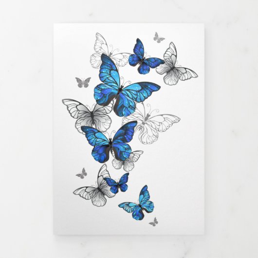 Blue Flying Butterflies Morpho Dreifach Gefaltete Einladung (Cover)