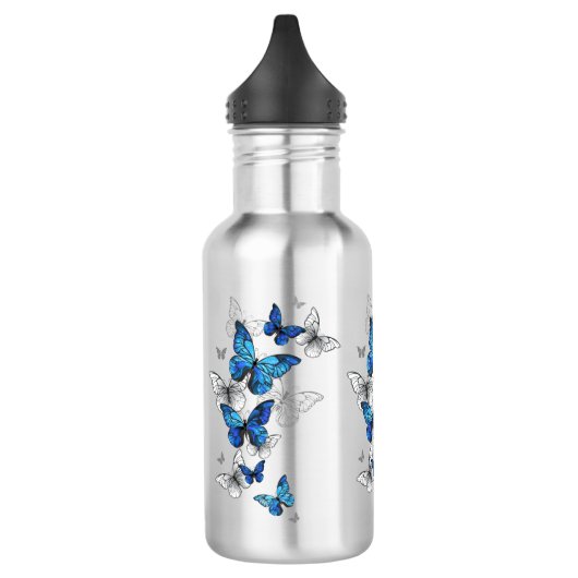 Blue Flying Butterflies Morpho Edelstahlflasche (Links)