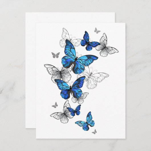Blue Flying Butterflies Morpho Einladung (Vorne/Hinten)