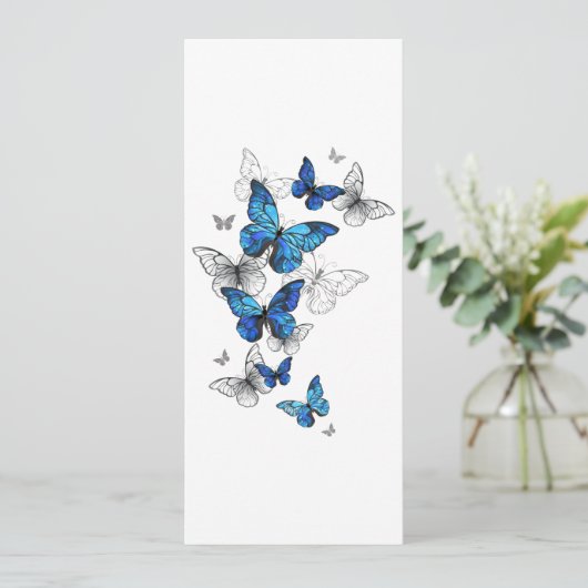 Blue Flying Butterflies Morpho Einladung (Stehend Vorderseite)