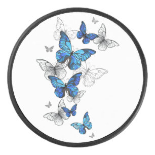 Blue Flying Butterflies Morpho Eishockey Puck