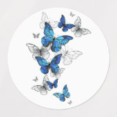Blue Flying Butterflies Morpho Etiketten (Design 1)