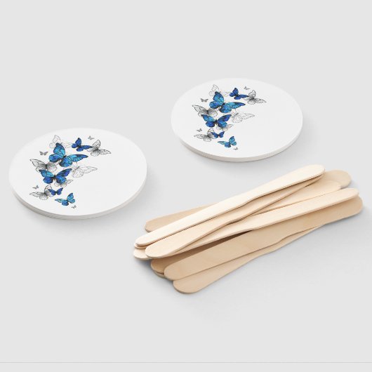 Blue Flying Butterflies Morpho Fächer (Non-assembled)