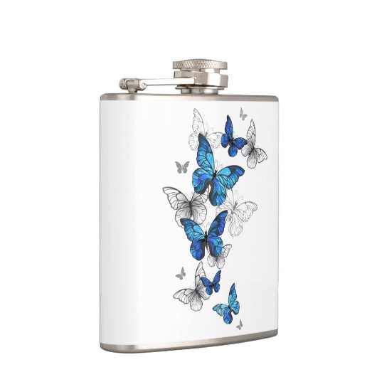 Blue Flying Butterflies Morpho Flachmann (Rechts)