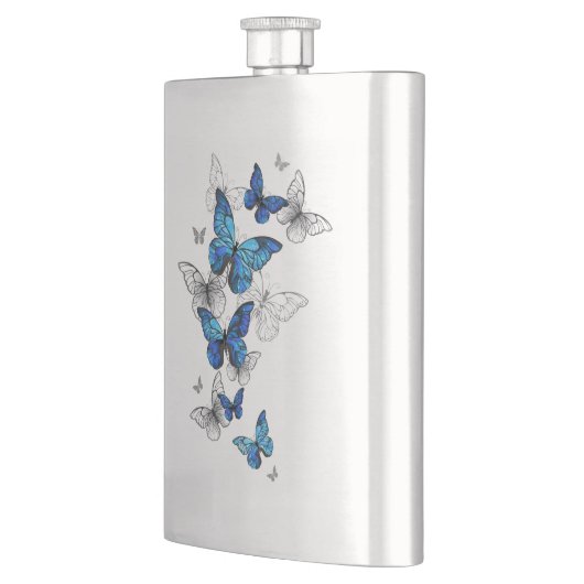 Blue Flying Butterflies Morpho Flachmann (Links)