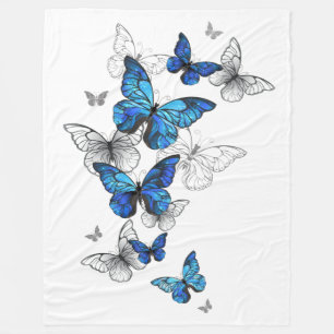 Blue Flying Butterflies Morpho Fleecedecke