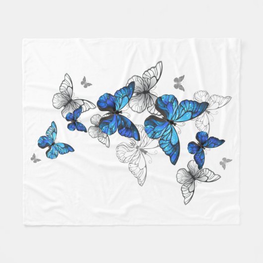 Blue Flying Butterflies Morpho Fleecedecke (Vorderseite (Horizontal))