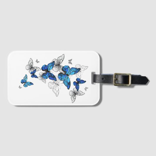 Blue Flying Butterflies Morpho Gepäckanhänger (Vorderseite (Horizontal))