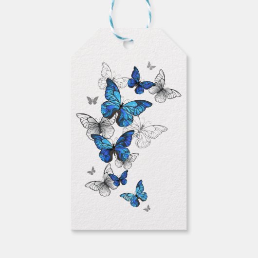 Blue Flying Butterflies Morpho Geschenkanhänger (Rückseite)
