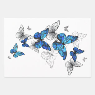Blue Flying Butterflies Morpho Geschenkpapier Set